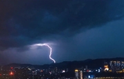 电闪雷鸣，暴风雨来临下的万州不夜城。